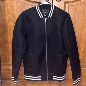 Men’s black and white stripe mesh bomber jacket